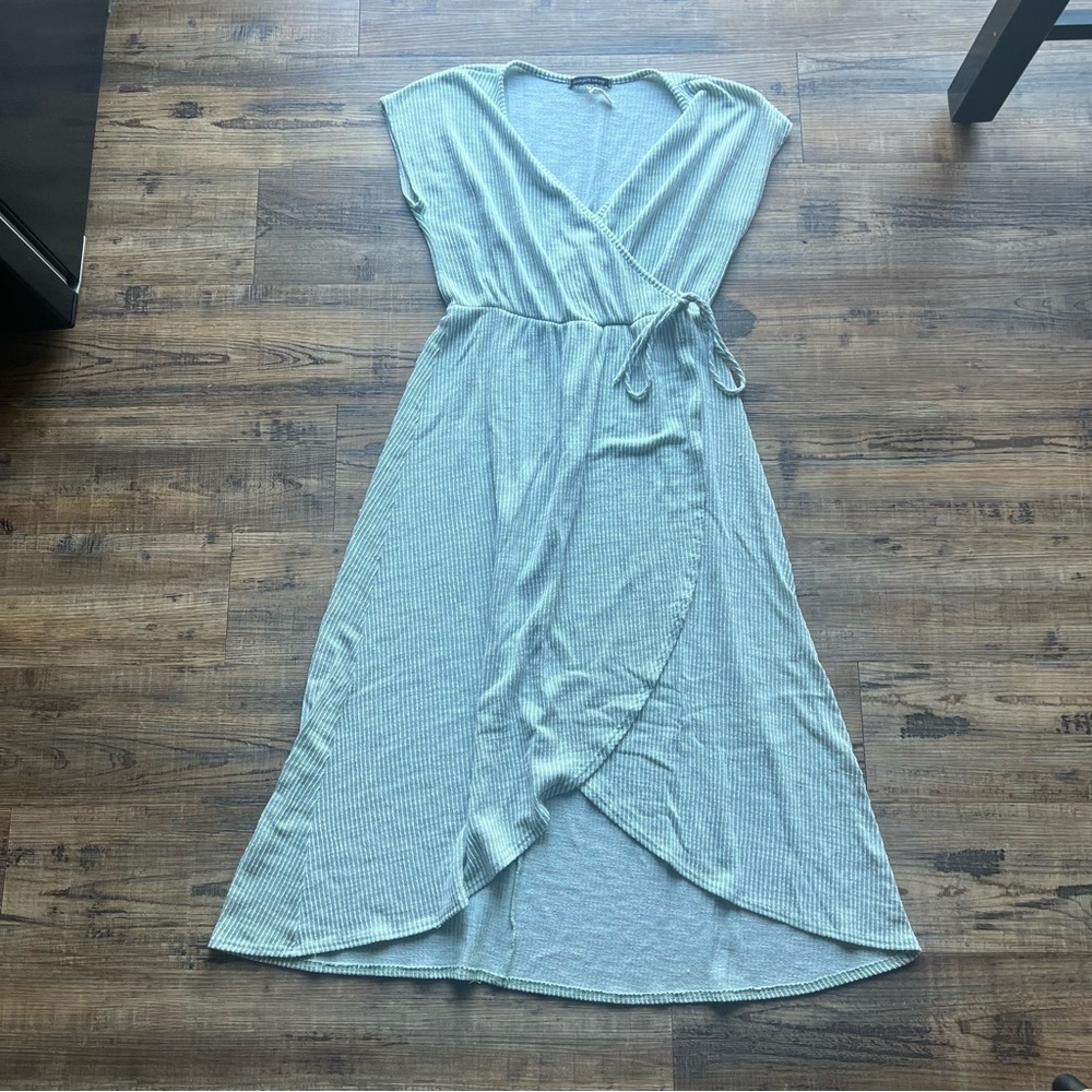 Caution To The Wind Women's Short Sleeve Striped Turquoise Blue Dress Size M